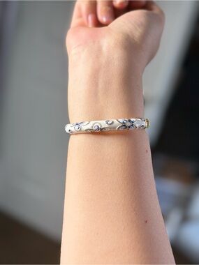 Elegant White and Blue Enamel Bangle Bracelet